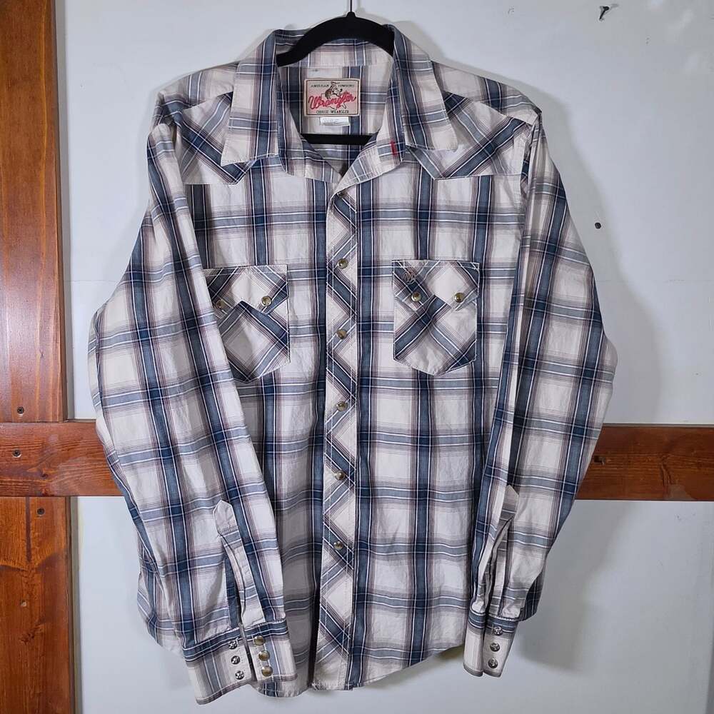 Wrangler American Cowboys Western Plaid Pearl Snap Shirt